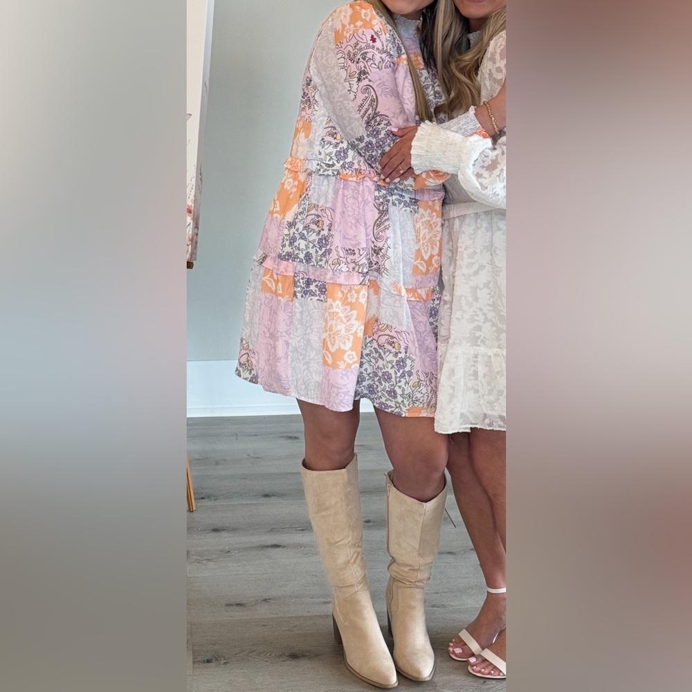 Boutique Floral Patchwork Dress in Pink and Lavender Pastels
